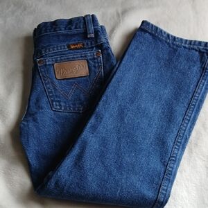 Wrangler Kids Dark Blue Straight-Leg Jeans with Leather Patch Size 8